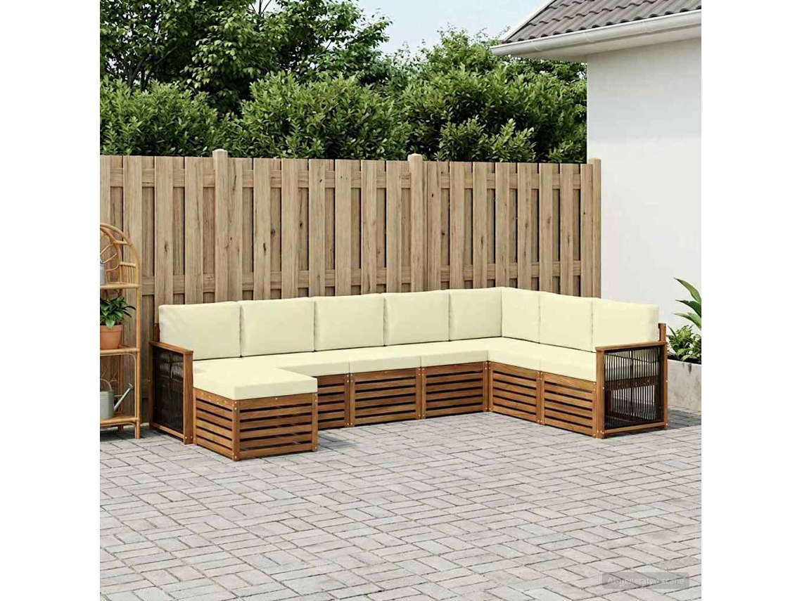 Vidaxl Conjunto De Sofás Para Exterior 6 Pcs Natural E Creme