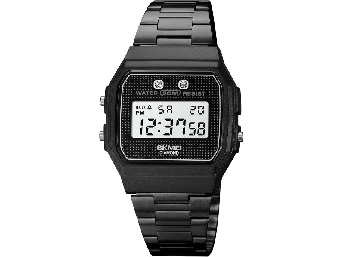 Relógio Masculino Digital Quadrado Diamante Semana Alarme Relógio de Pulso À Prova DÁgua-Preto
