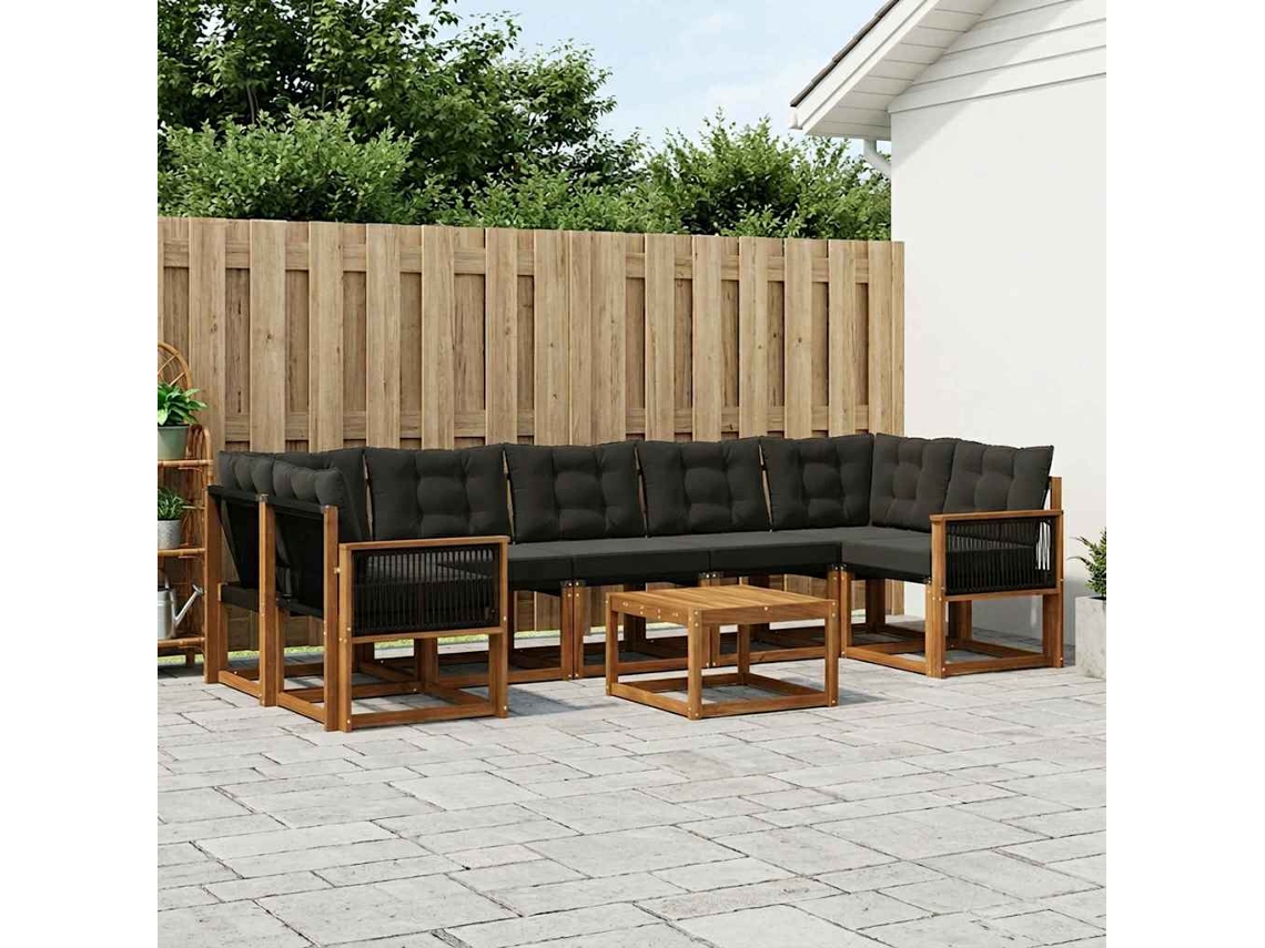 Vidaxl Conjunto De Sofás Para Exterior 8 Unid. Natural E Preto