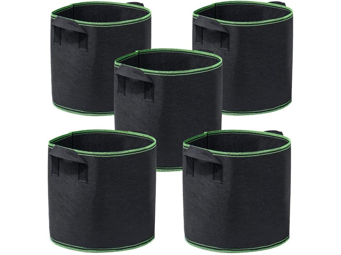 Conjunto 5 Sacos De Cultivo Para Plantas - Vasos De Cultivo Reutilizáveis - Para Jardim, Frutas E Flores - 5 Galões - Feltro - Preto