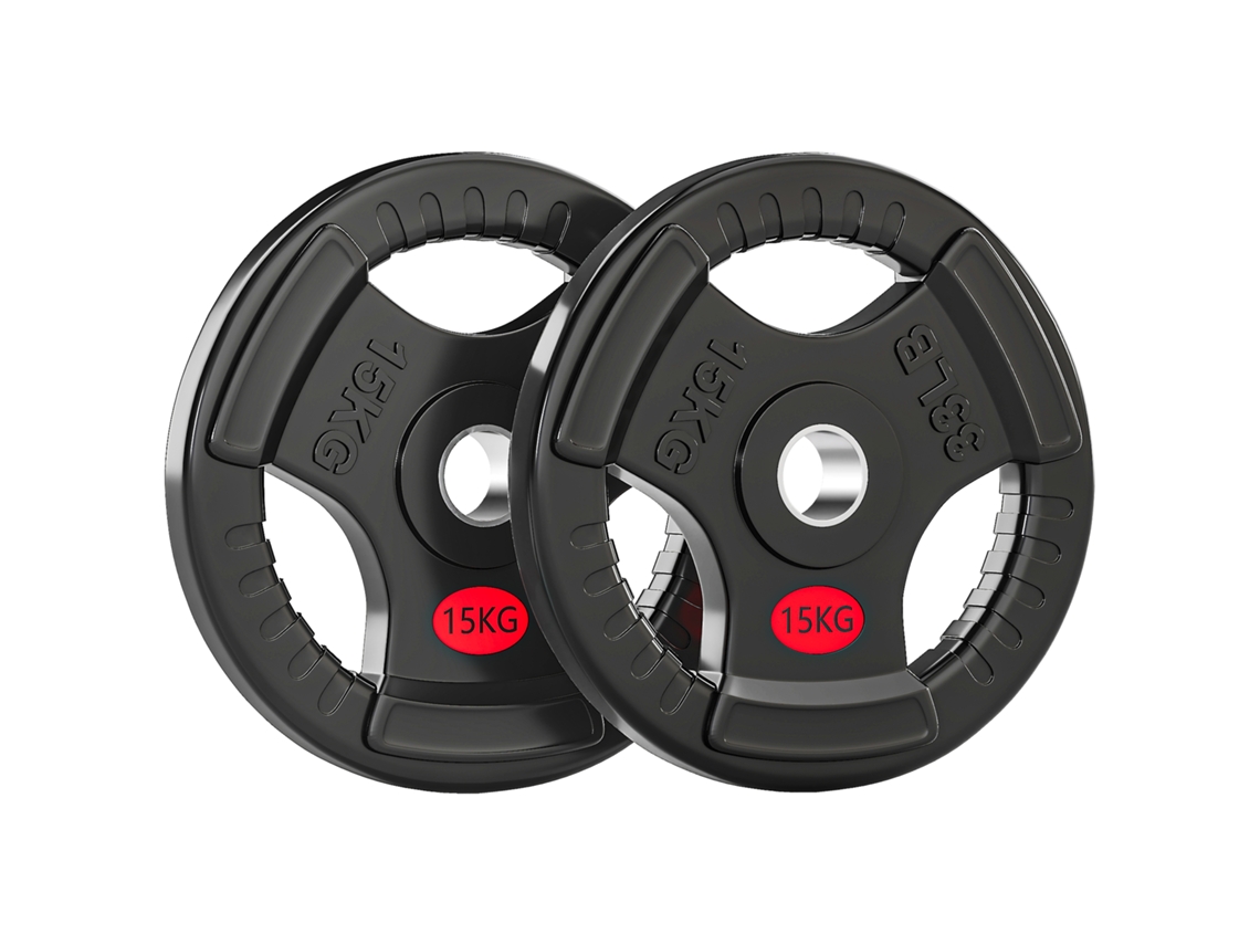 Anilhas Olímpicas Ø50mm 2x15kg com Pegada Tripla para Halteres e Barras, Preto