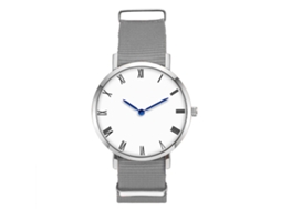 Relógio masculino de moda, pulseira de couro e nylon, mostrador redondo, movimento de quartzo, estilo executivo, Zhoulianfa, cinza.