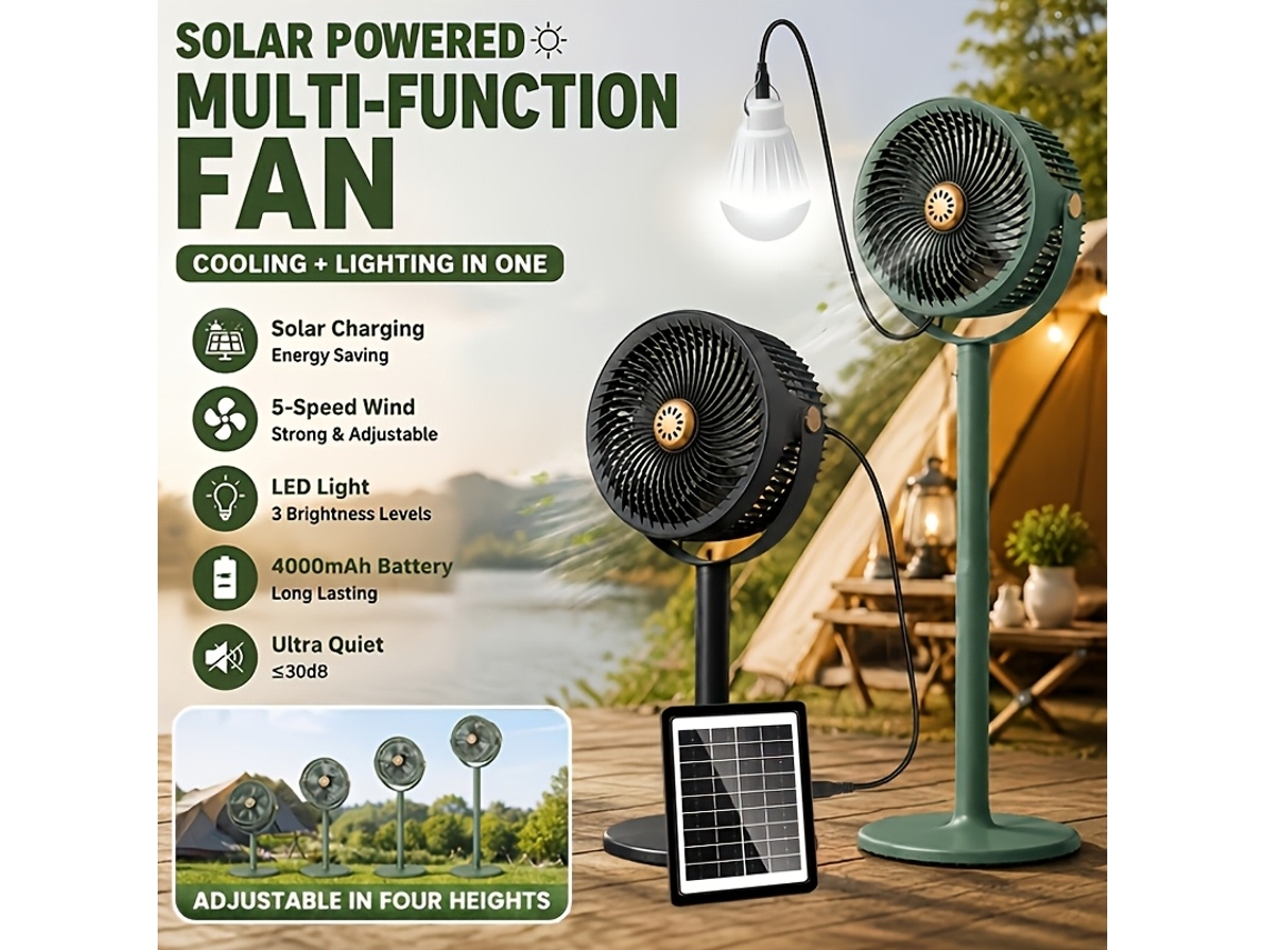 Ventilador De Camping Recarregável Com Energia Solar, Ventilador De Mesa E De Chão Com Função De Power Bank Para Uso Em Motorhome