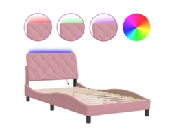 Estrutura de Cama com Led Sem Colchão Veludo Rosa MAISON EXCLUSIVE (100x200 cm)