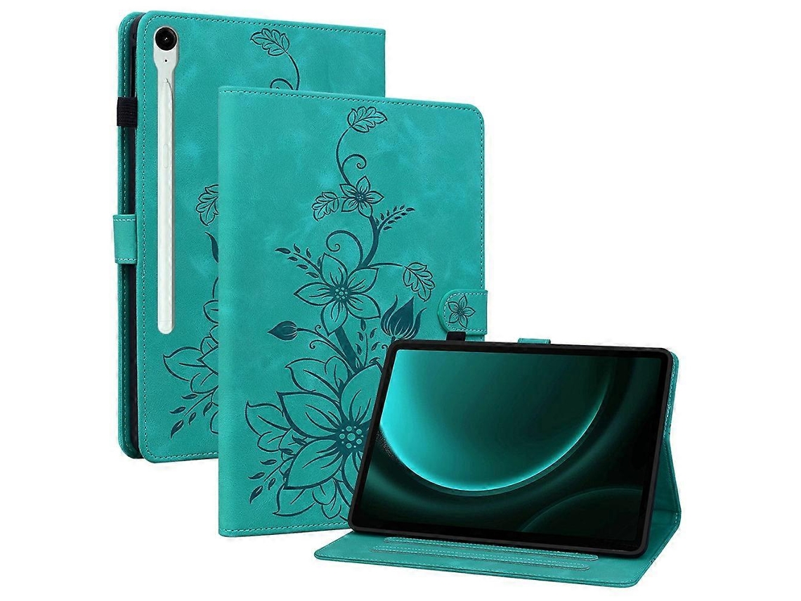 Capa Para Tablet Compatível Com Samsung Galaxy Tab S11, Com Estampa De Lírio, Compartimentos Para Cartões E Revestimento Em Couro.