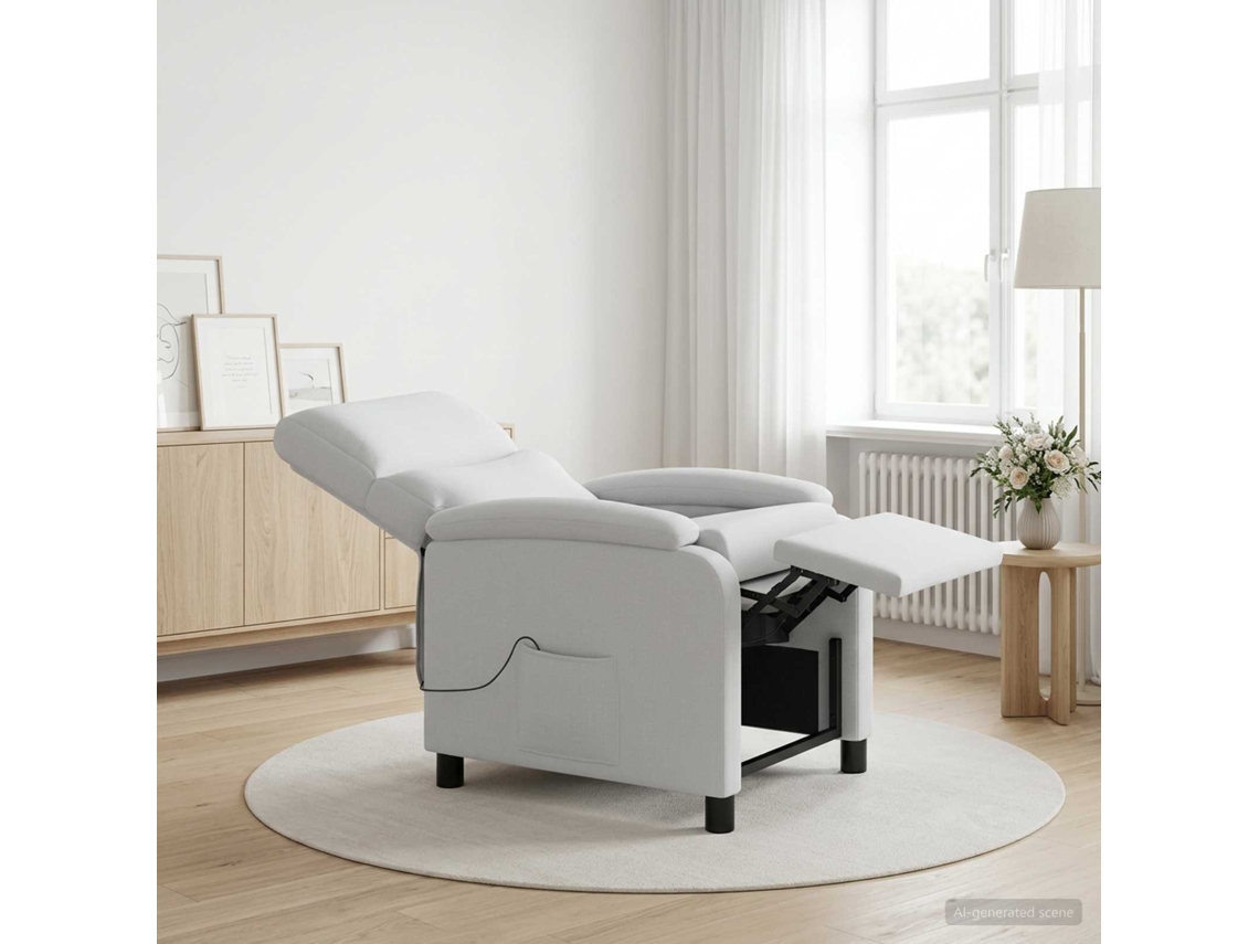 Vidaxl Recliner De Massagem Branco Tecido