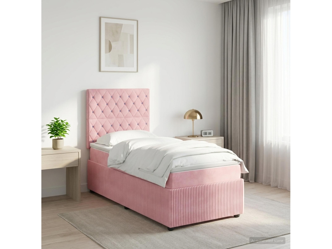 Vidaxl Cama Box Com Led E Colchão Rosa 90 X 190 Cm Veludo