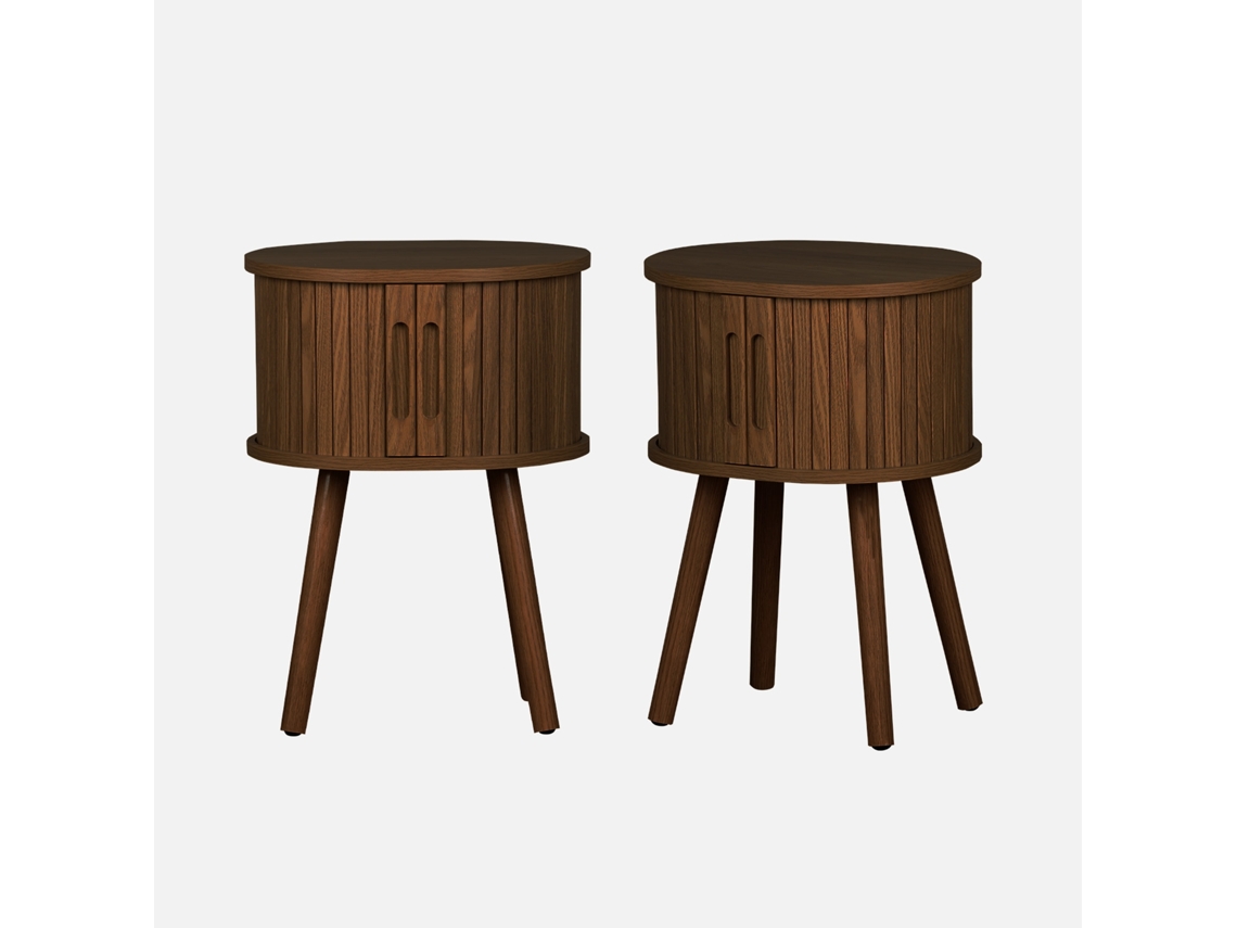 Mesa De Cabeceira Escandinava Com 2 Portas Deslizantes, Set De 2, Madeira De Nogueira Sweeek