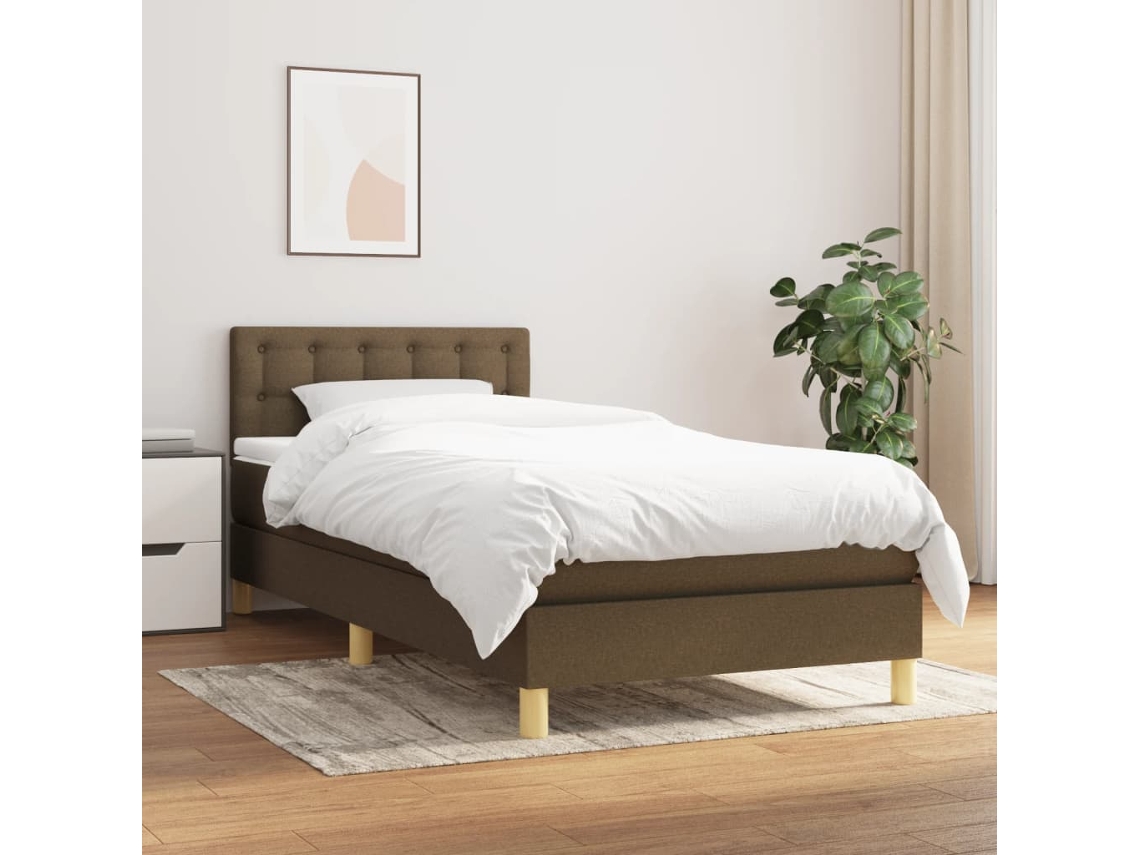Vidaxl Cama Com Molas/colchão 80x200 Cm Tecido Castanho-escuro