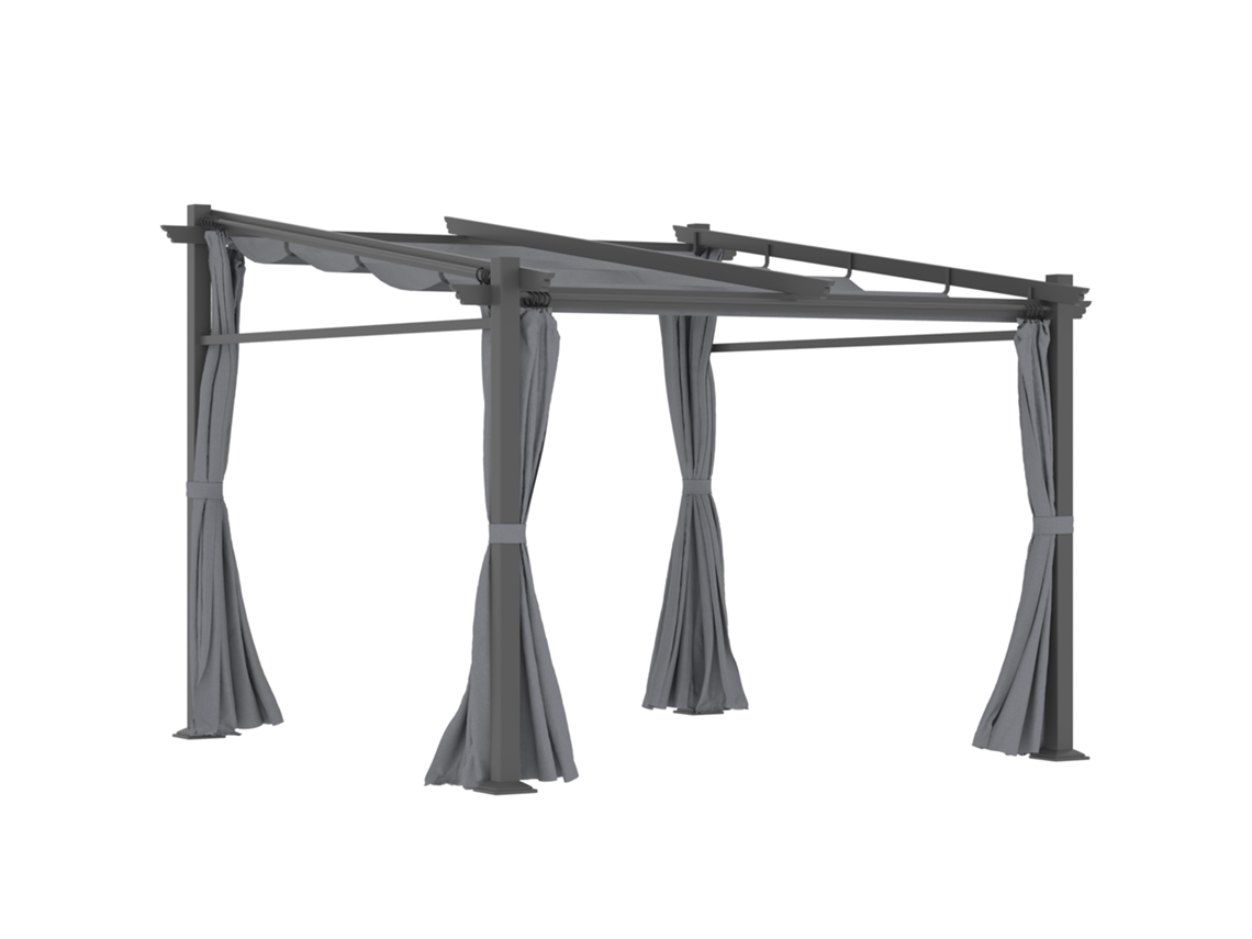 Pérgola 2,97 X 2,95 M, Pavilhão Impermeável Com Proteção Solar, Painéis Laterais, Cobertura Para Pátio, Poliéster, Cinza Escuro