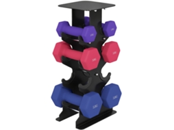 Conjunto de 3 Halteres Hexagonais TOPBRICO com suporte, 2x1 Kg, 2x3 Kg, 2x5 Kg, com pegas antiderrapantes para treino em casa