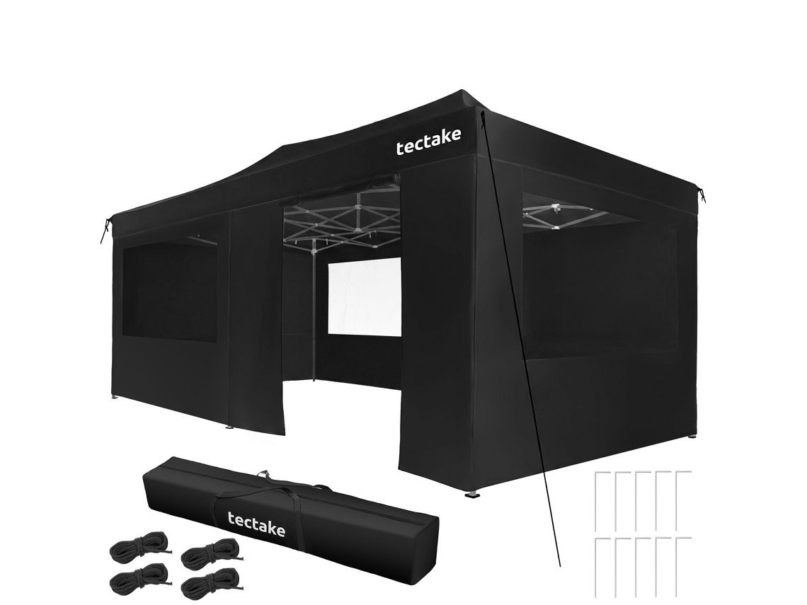Tectake Pavilhão Dobrável 3x6 M, Alumínio, 6 Painéis Laterais, Preto