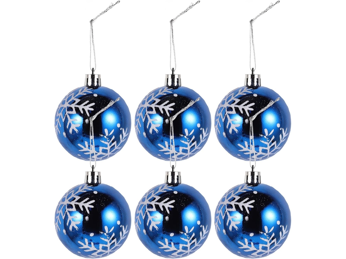Conjunto 6 Bolas Natal Azuis Brilhantes Plástico Decorações Criativas Pendurar Árvore Parede Cm GOKOCO
