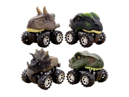 Conjunto De 4 Carros De Dinossauros Com Tração E Rodas Grandes - Brinquedos Criativos Para Crianças