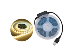 Fita de luz LED com sensor de movimento, 5V USB, luz quente, para armários e guarda-roupas, 5m