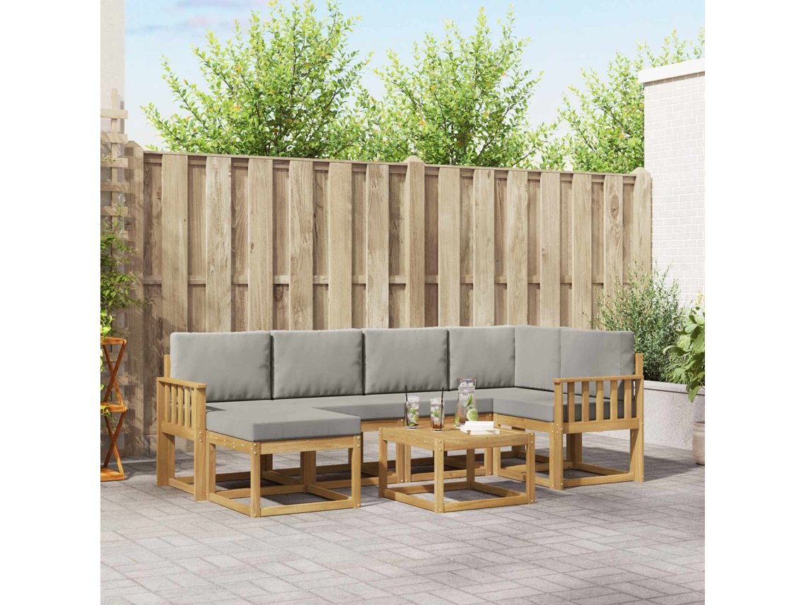 Vidaxl Conjunto De Sofás Para Exterior 7 Pcs Branco E Cinzento-claro