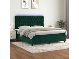 Vidaxl Cama Box Spring C/ Colchão/led 160x200 Cm Veludo Verde-escuro