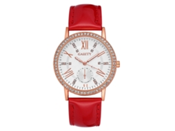 Reloj De Cuarzo Analógico Con Correa De Pu Y Piedras Strass Clásico Gaiety (rojo)
