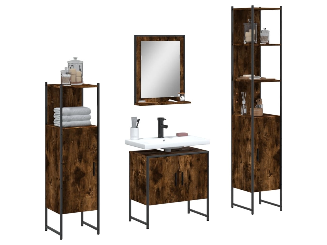 Vidaxl 4pcs Conjunto De Móveis Wc Derivados De Madeira Carvalho Fumado