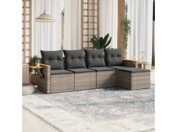 Vidaxl 5 Pcs Conjunto Sofás De Jardim C/ Almofadões Vime Pe Cinzento