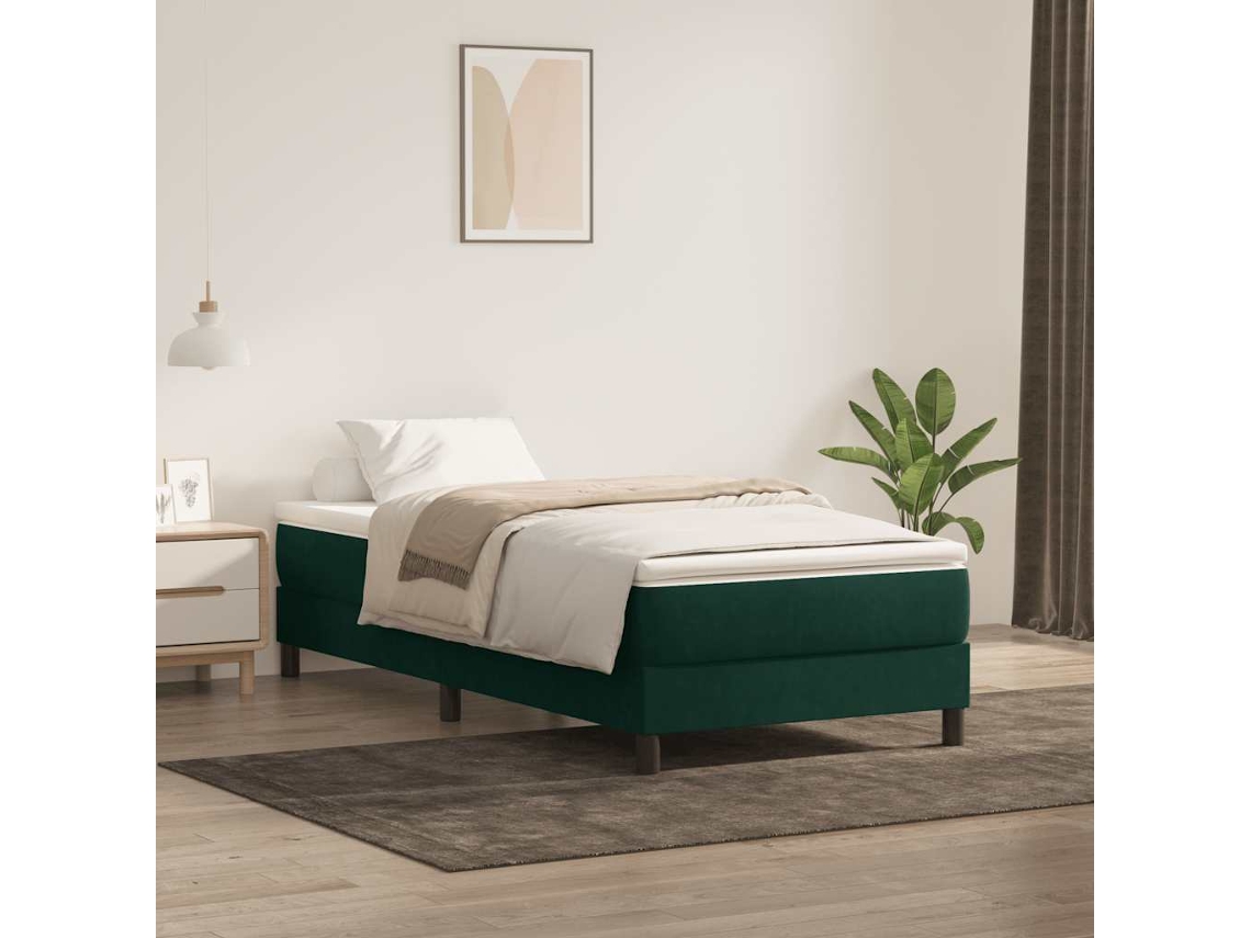 Vidaxl Cama Com Molas/colchão Verde-escuro 80x220 Cm Veludo