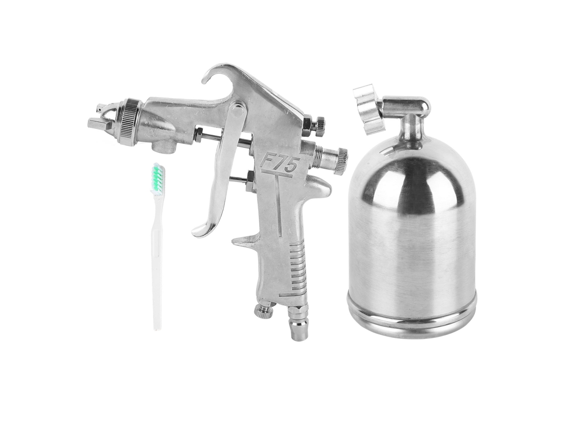 Pistola de pintura com atomização a ar e reservatório alto para móveis, carros e aplicação de cola.