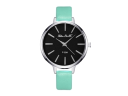 Relógio Feminino de Quartzo com Pulseira de Couro Pu Estreita Padrão Dial Escala Moda (mint)