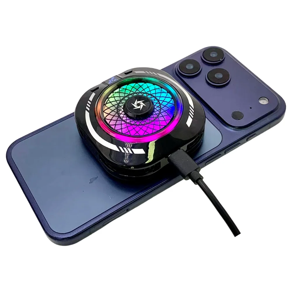 (preto) Resfriador potente para celular, controle de temperatura ultrafino, RGB, design magnético.