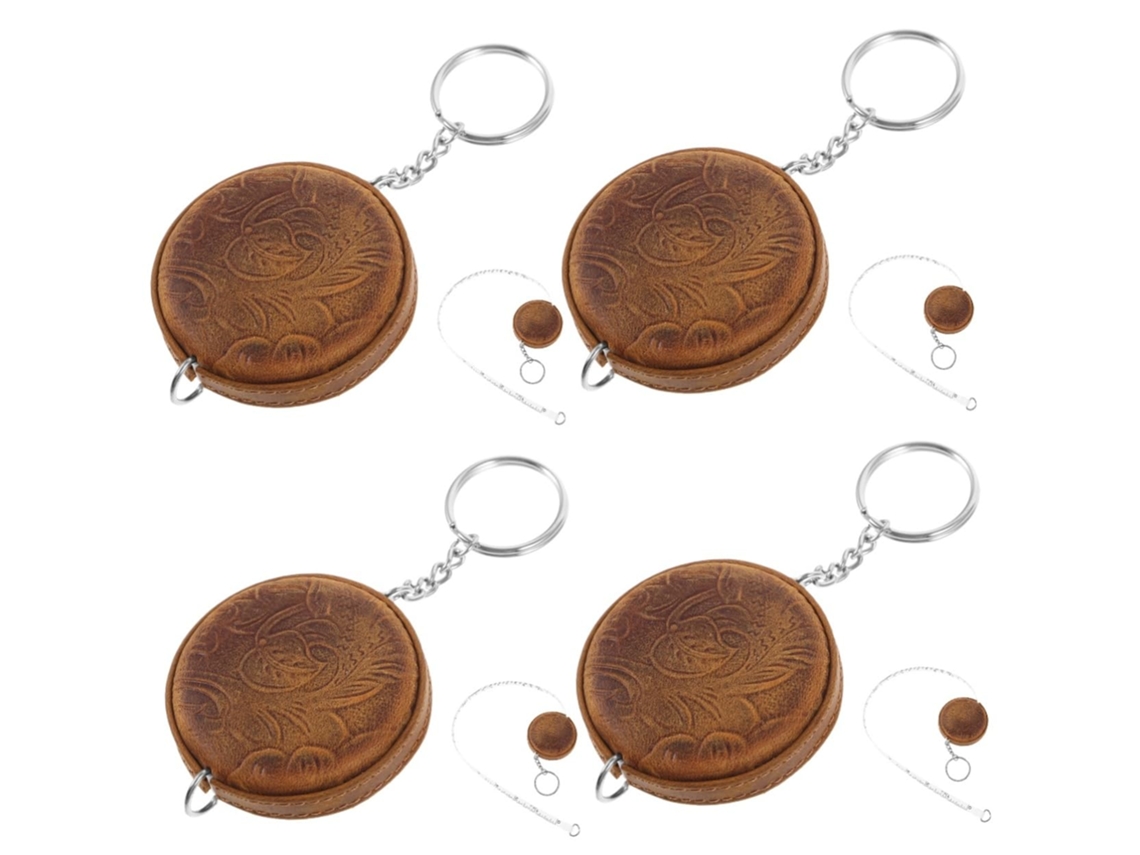 Conjunto De 4 Mini Fitas Métricas Retráteis De Couro Bovino Com Passador De Linha.