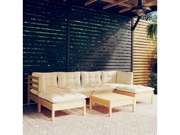 Pcs Conjunto Lounge De Jardim C/ Almofadões Cor Creme Pinho Dkd Home Decor