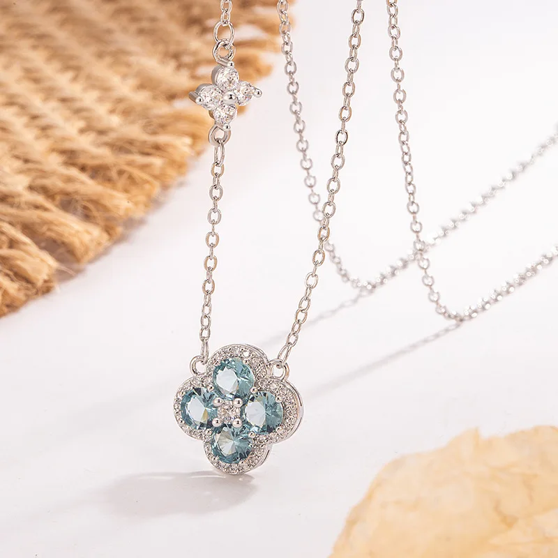 Colar Com Pingente De Trevo De Quatro Folhas (azul), Joia Ideal Para Casamento/noivado.