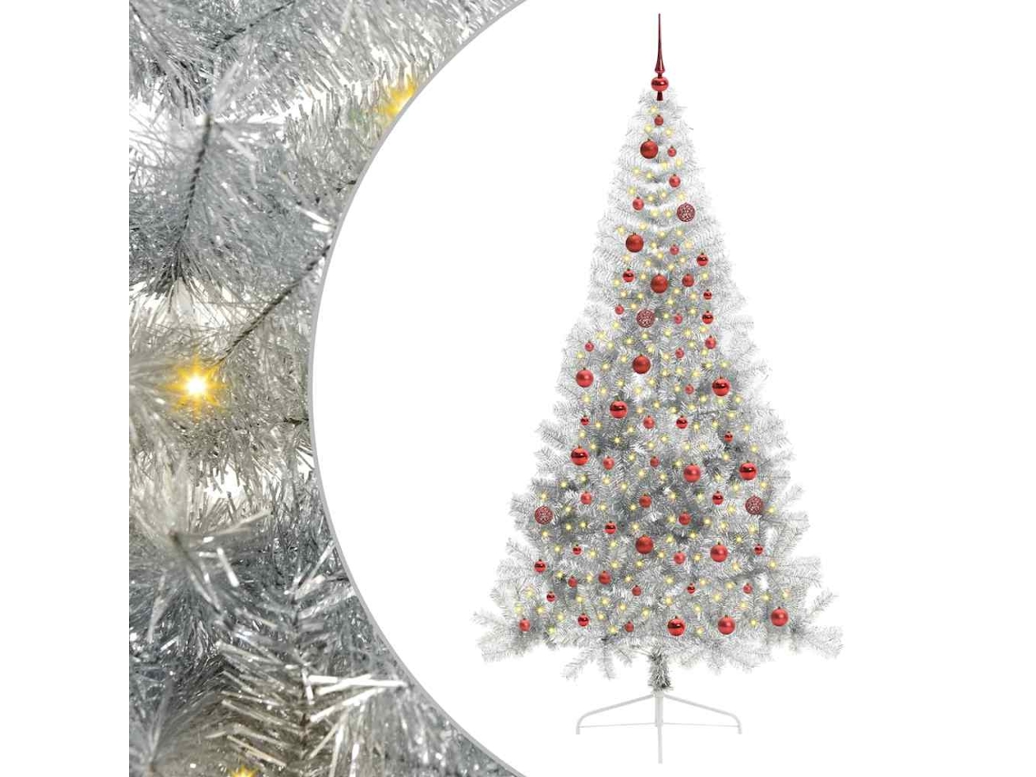 Árvore De Natal Artificial Iluminada Vidaxl Prateado Pvc (210 Cm)