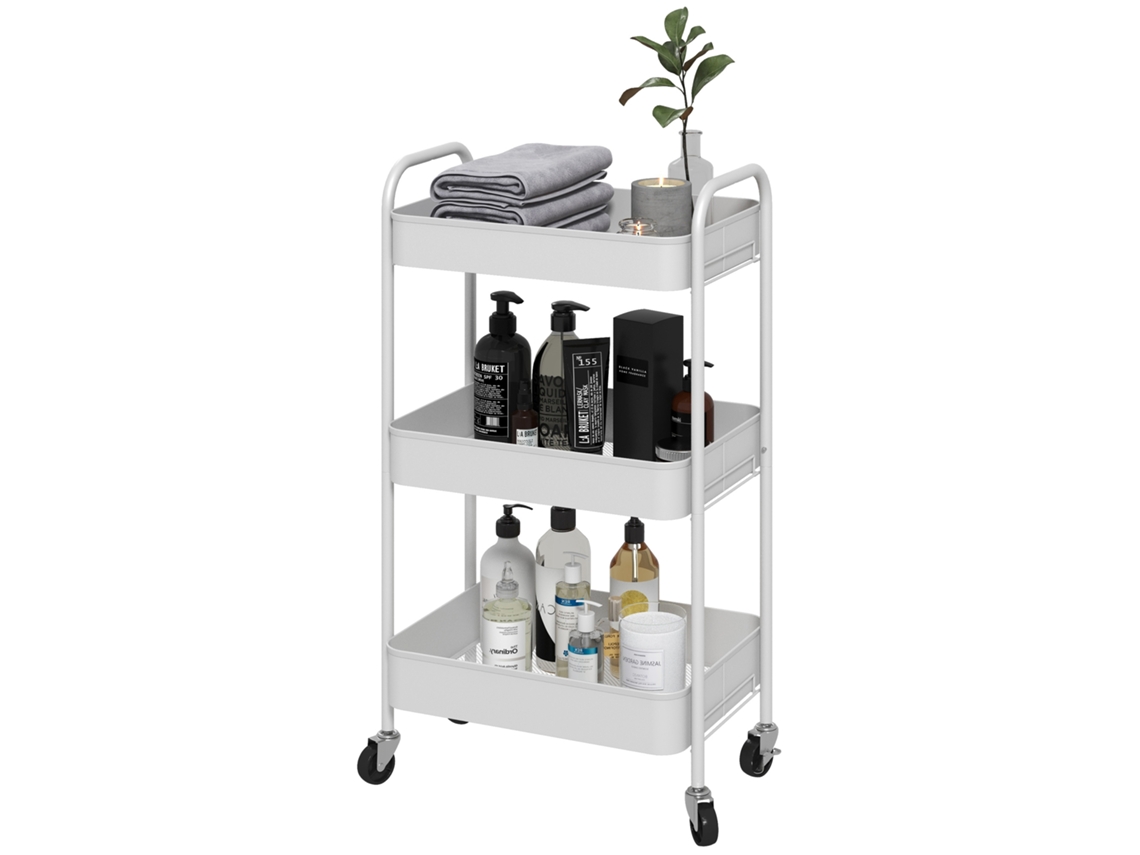Carrinho multiuso com 3 prateleiras, rodas, 45x30,6x79cm, branco, ORBITRA COMMERCE