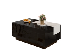 Mesa Centro Brilho Extensível Preto Branco Armazenamento Sala