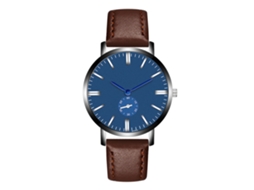 Relógio masculino de quartzo com pulseira de couro PU, mostrador azul com padrão, Zhoulianfa marrom escuro.