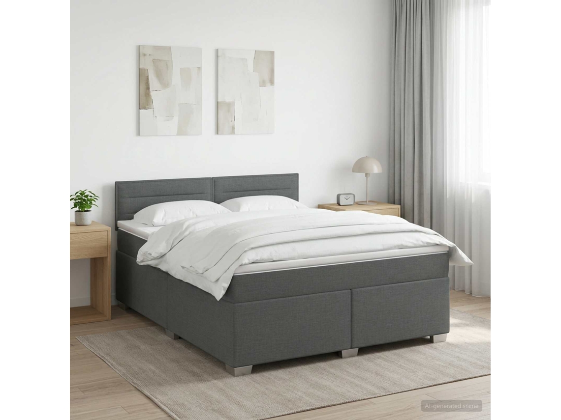 Vidaxl Cama Box Spring Com Colchão E Led Cinzento-escuro 160 X 200 Cm