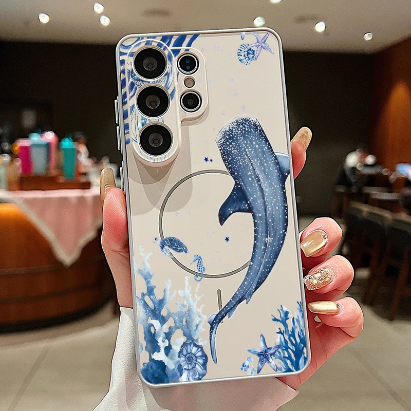 Capa Magnética Para Celular Galaxy S22 Ultra 5g Com Estampa De Lagosta E Concha (cinza).