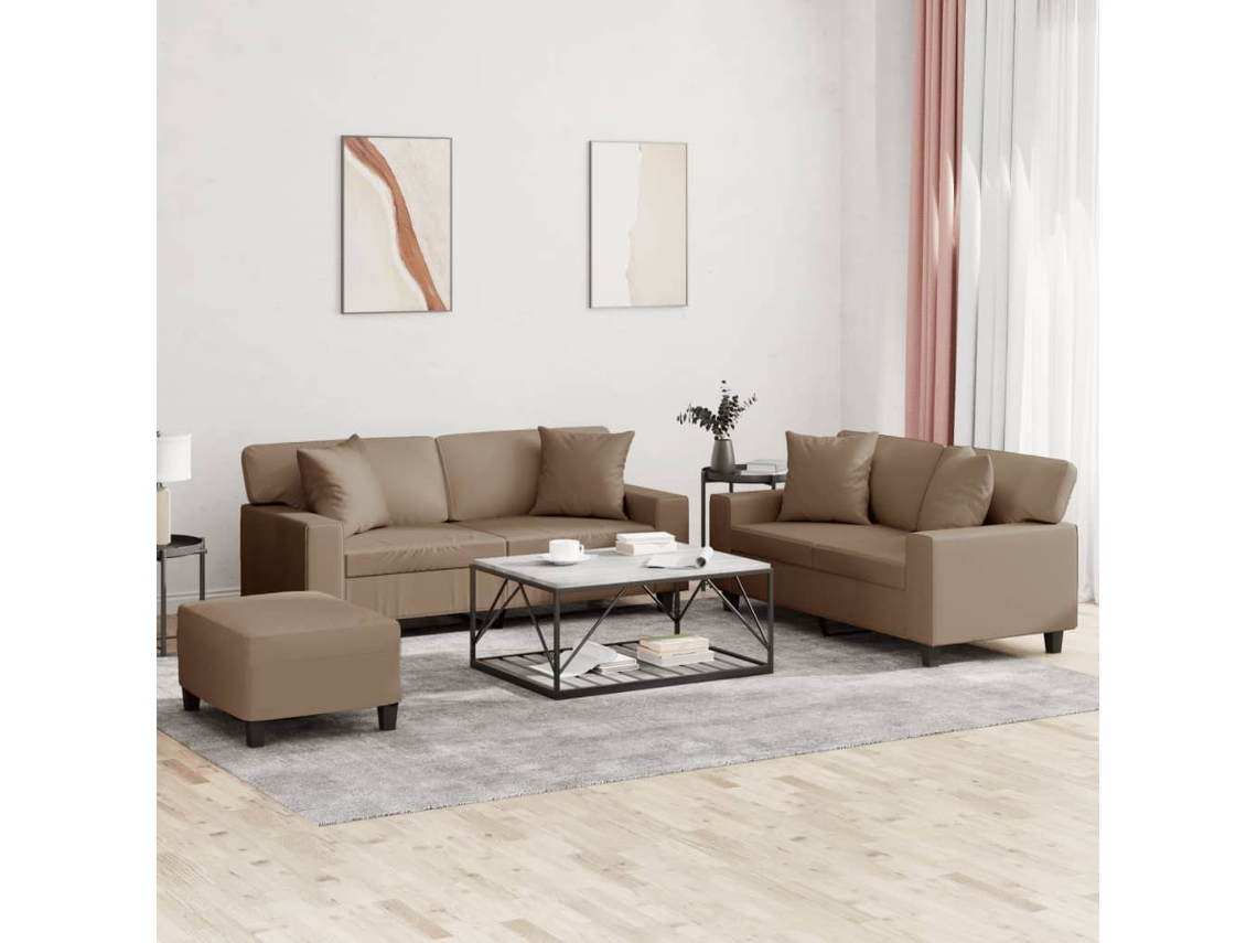 Vidaxl 3 Pcs Conjunto Sofás C/ Almofadas Couro Artificial Cappuccino
