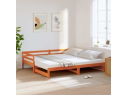 Sofá cama con cajón 80x200 cm en madera de pino encerado marrón
