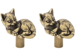 Conjunto De 2 Puxadores Para Portas Armários Infantis, Com Estrutura Em Latão E Design Artístico De Gato Preguiçoso