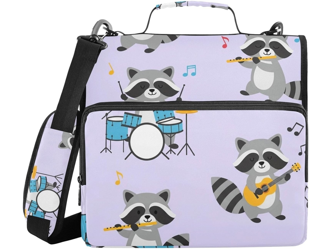 Partitura Pasta Com Carimbo Guaxinim, 3,8cm 1,5 Polegadas, Ficheiro De 3 Argolas Com Ziper, Alça E De Ombro