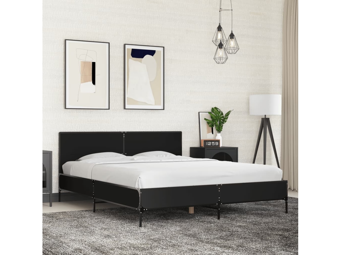 Vidaxl Estrutura De Cama 150x200 Cm Derivados De Madeira/metal Preto