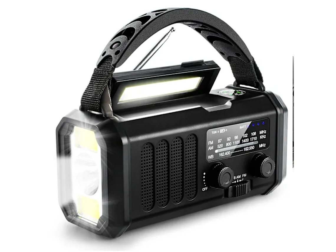 Rádio de Emergência, Bateria 10000mah, Lanterna, Manivela, Energia Solar, Meteorológico, SOS, Preto AQUAFORGE