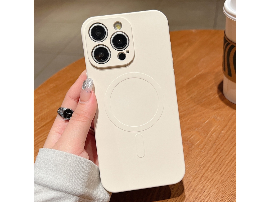 Capa Magsafe Para Iphone 13 Pro - Silicone Líquido Com Cor Sólida | Magnética - Branco Antigo