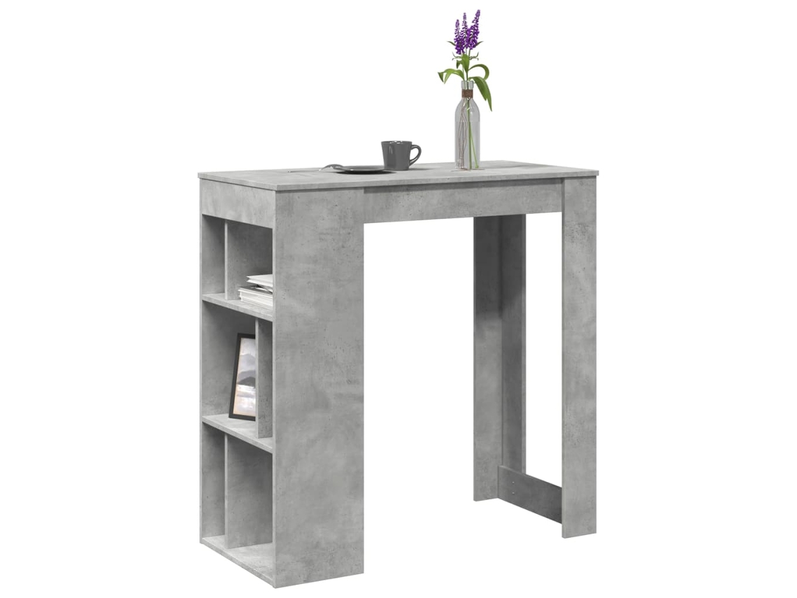 Vidaxl Mesa De Bar C/ Prateleiras Derivados De Madeira Cinza Cimento