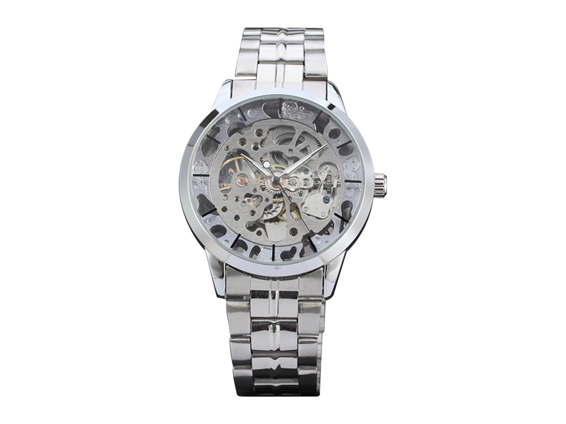 Relógio de Pulso Masculino Empresarial Automático Mecânico com Pulseira de Aço Prateado