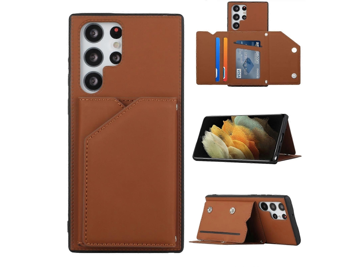 Capa De Celular Com Compartimentos Para Cartões Para Samsung Galaxy S22 Ultra 5g Com Sensação De Pele Em Pu Tpu Pc
