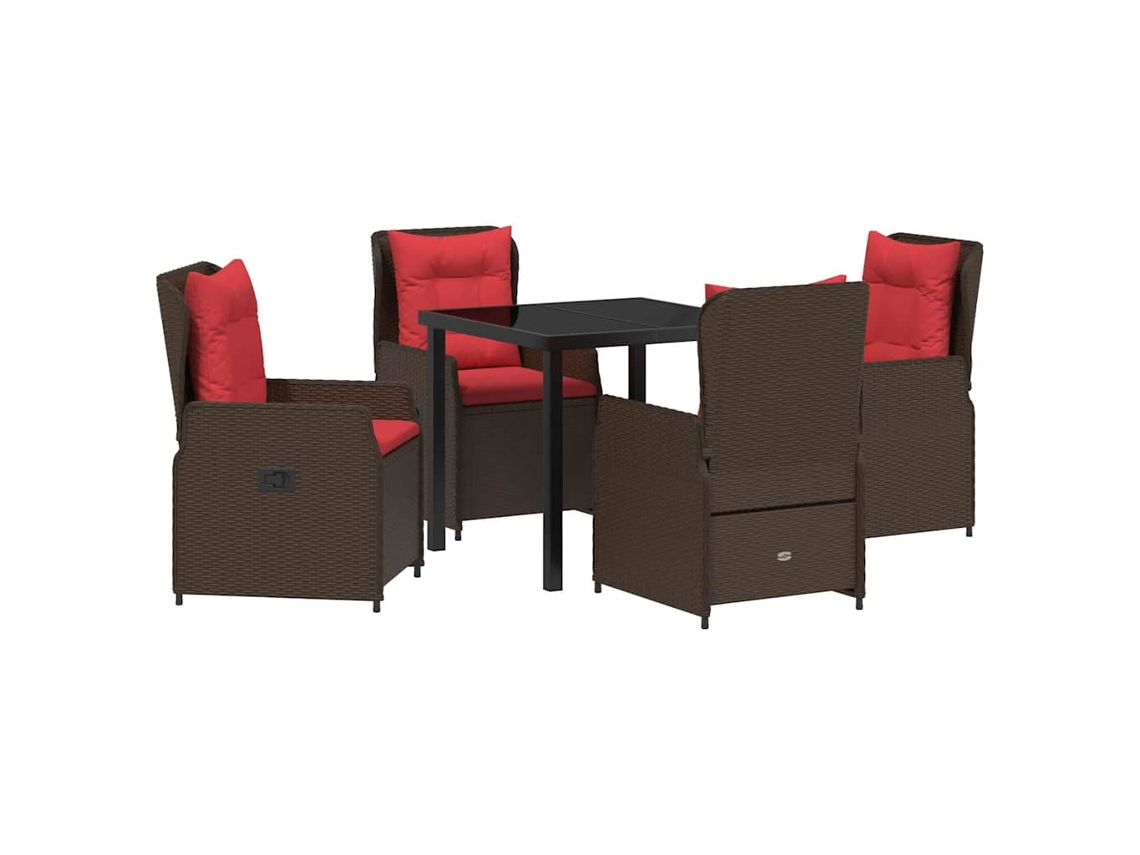 Conjunto 5 Conjunto De Jantar Em Rattan De Poliéster Vidaxl Castanho Vime Pe