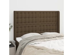 Vidaxl Cabeceira Cama C/ Abas Tecido 147x16x118/128 Cm Castanho-escuro