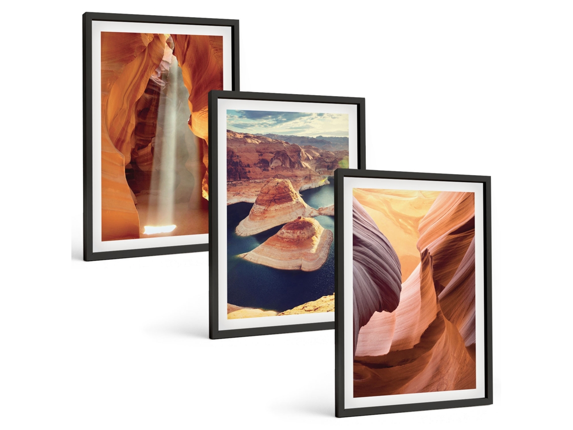 Conjunto De Pinturas Cachoeira Em Um Desfiladeiro Espelharte (3 Peças 40x60 Cm)